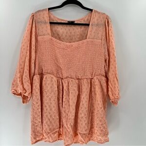 Torrid Smocked Babydoll Top Voile Eyelet Peach plus size 3X